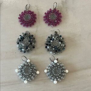 Elegant Silver and Pink Beaded Earrings Set